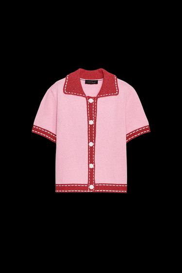 CHAQUETA PUNTO PESPUNTES MANGA CORTA - Rosa de Zara - Imagen 0