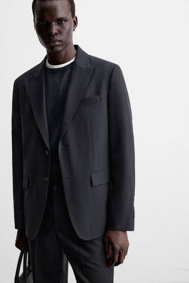 HERRINGBONE SUIT BLAZER - Navy blue by Zara - Image 5
