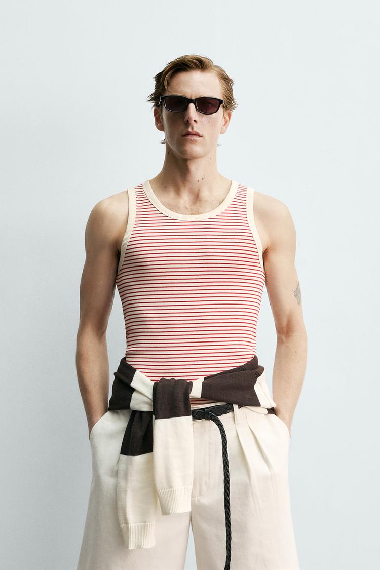 ZARA STRIPED JACQUARD TANK TOP X AARON LEVINE