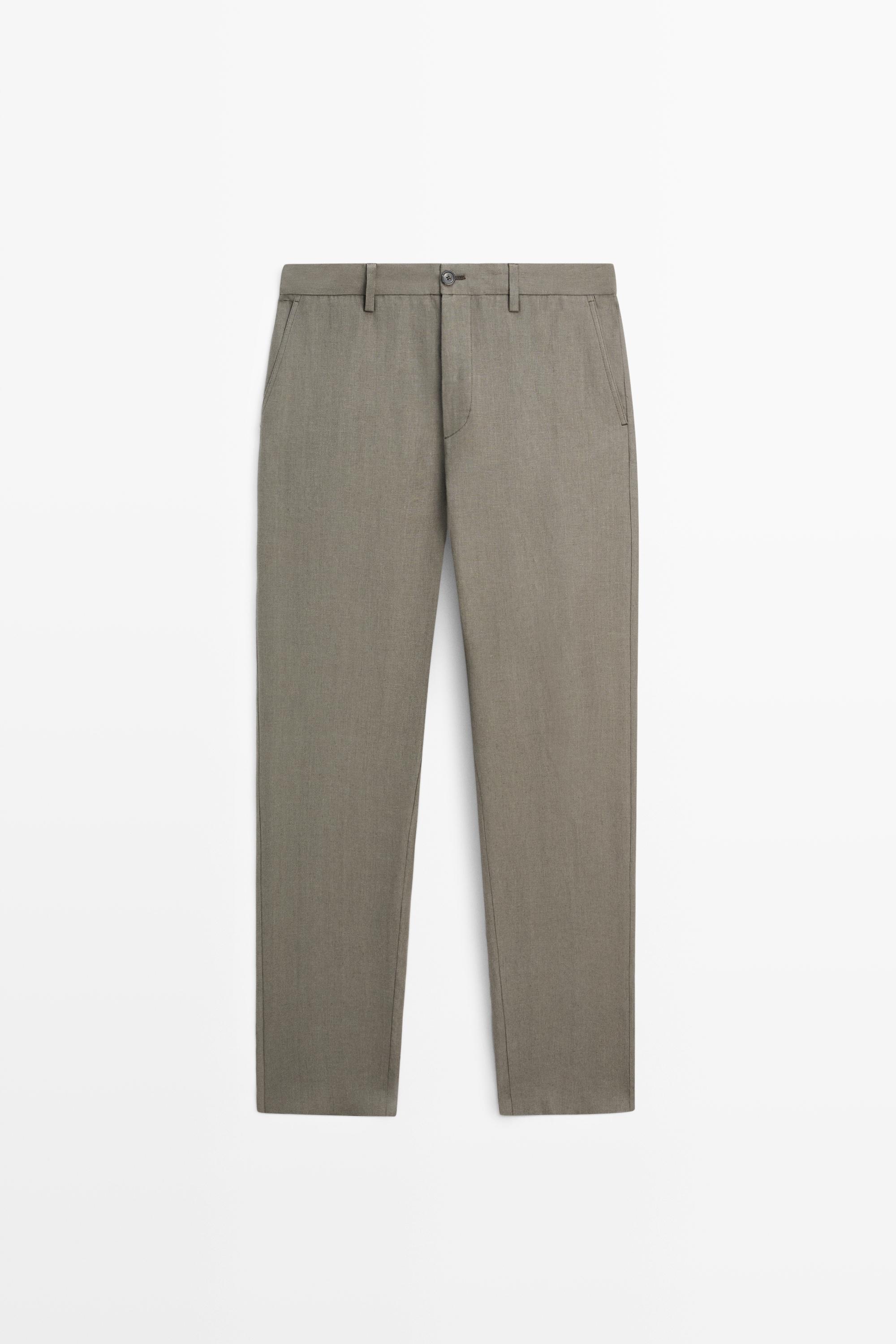 100% linen straight-leg trousers