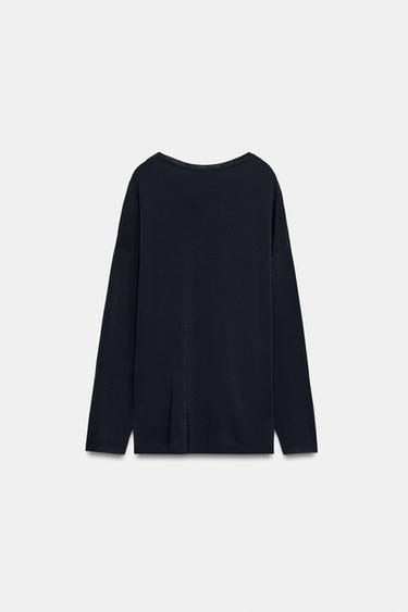 OVERSIZE FINE KNIT JUMPER - Navy blue by Zara