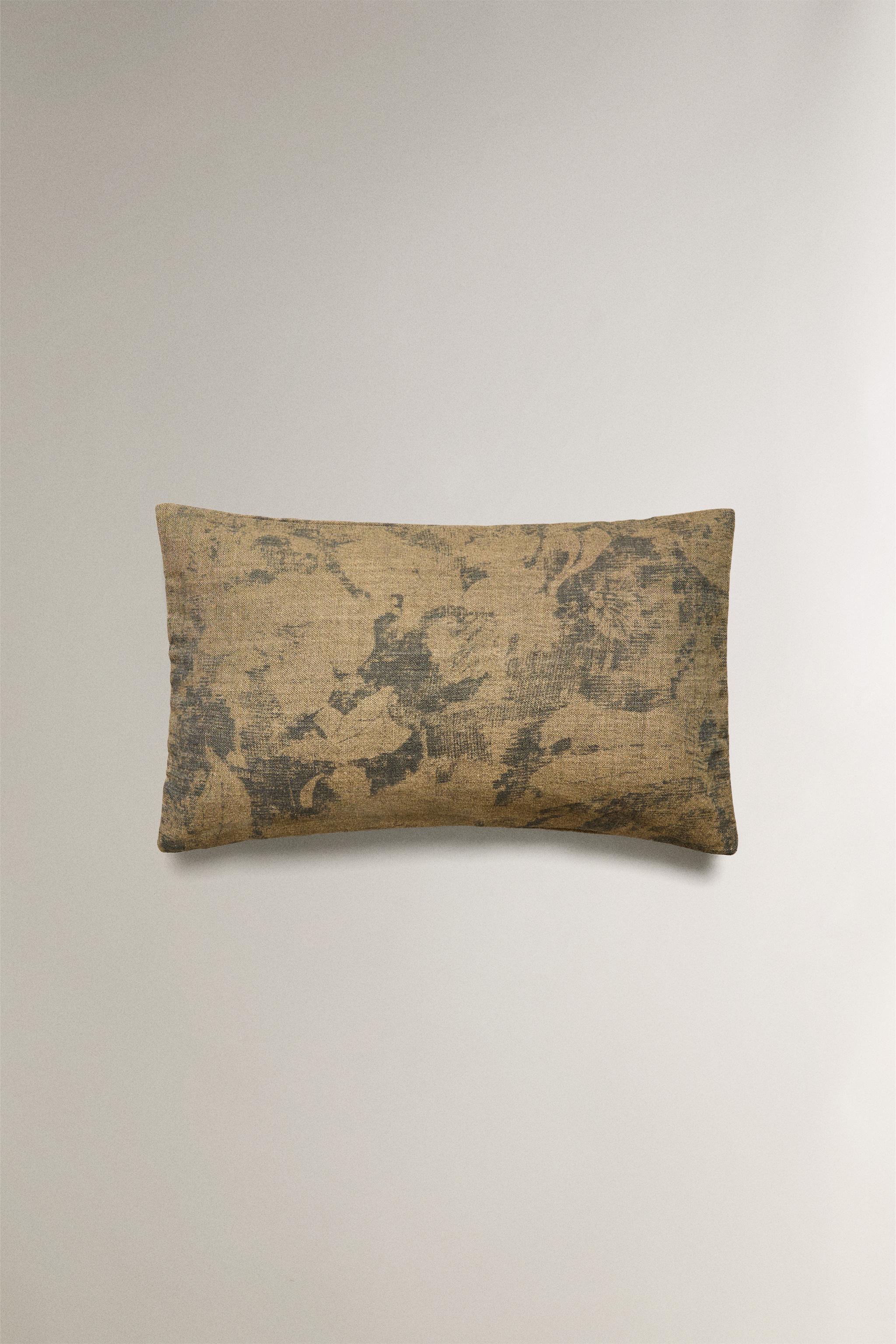 筆遣い風プリント クッションカバー - カーキ | ZARA Japan / 日本