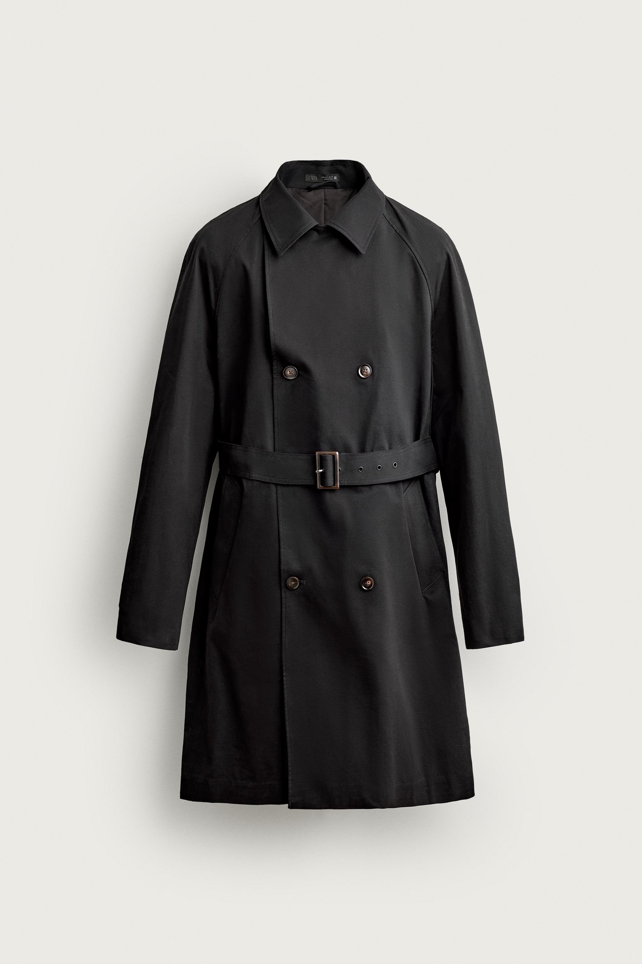 WATER-REPELLENT REGULAR FIT TRENCH COAT — Black
