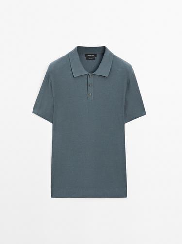 Zara 100% cotton knit polo shirt - Mid-turquoise