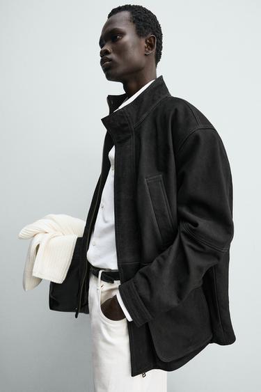 LEATHER RELAXED FIT PARKA - Anthracite grey by Zara - Image 5