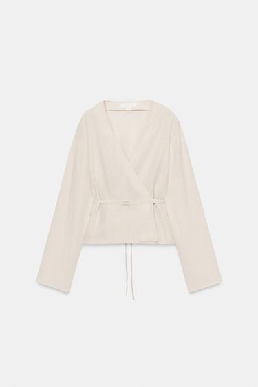 CHEMISE KIMONO CACHE-CŒUR - Écru moyen de Zara - Image 4