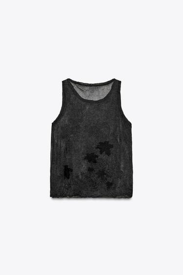 SEMI-SHEER TEXTURED KNIT TOP - Black by Zara - Image 1