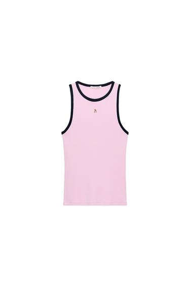 TOP WITH CONTRAST PIPING ZA - Pink / White by Zara