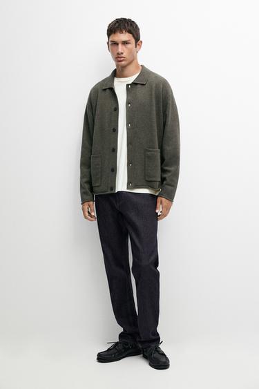 Zara Wool blend polo collar cardigan - Hunter green - Image 0