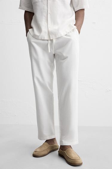 COTTON/LINEN RELAXED FIT TROUSERS - Oyster-white by Zara
