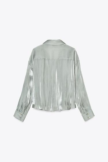 TOP SATINÉ ENROULÉ - Vert clair de Zara - Image 5