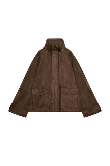 FAUX SUEDE JACKET WITH POCKETS - Dark brown by Zara