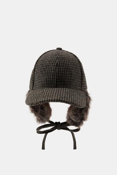 CHECKED WOOL CAP WITH EAR MUFFS - Brown by Zara