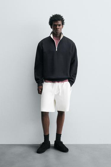 CONTRAST QUARTER-ZIP SWEATSHIRT - Duck blue by Zara