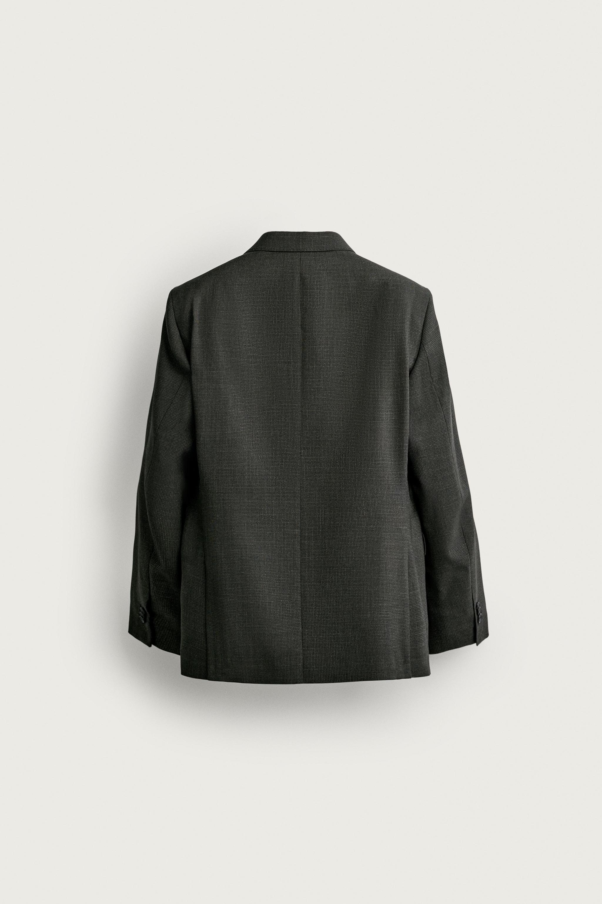 100% WOOL HOUNDSTOOTH DOUBLE-BREASTED SUIT BLAZER