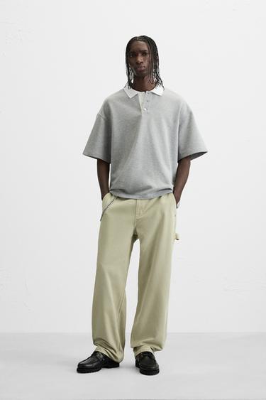PANTALÓN LAVADO BOLSILLO CARPINTERO - Pistacho claro de Zara