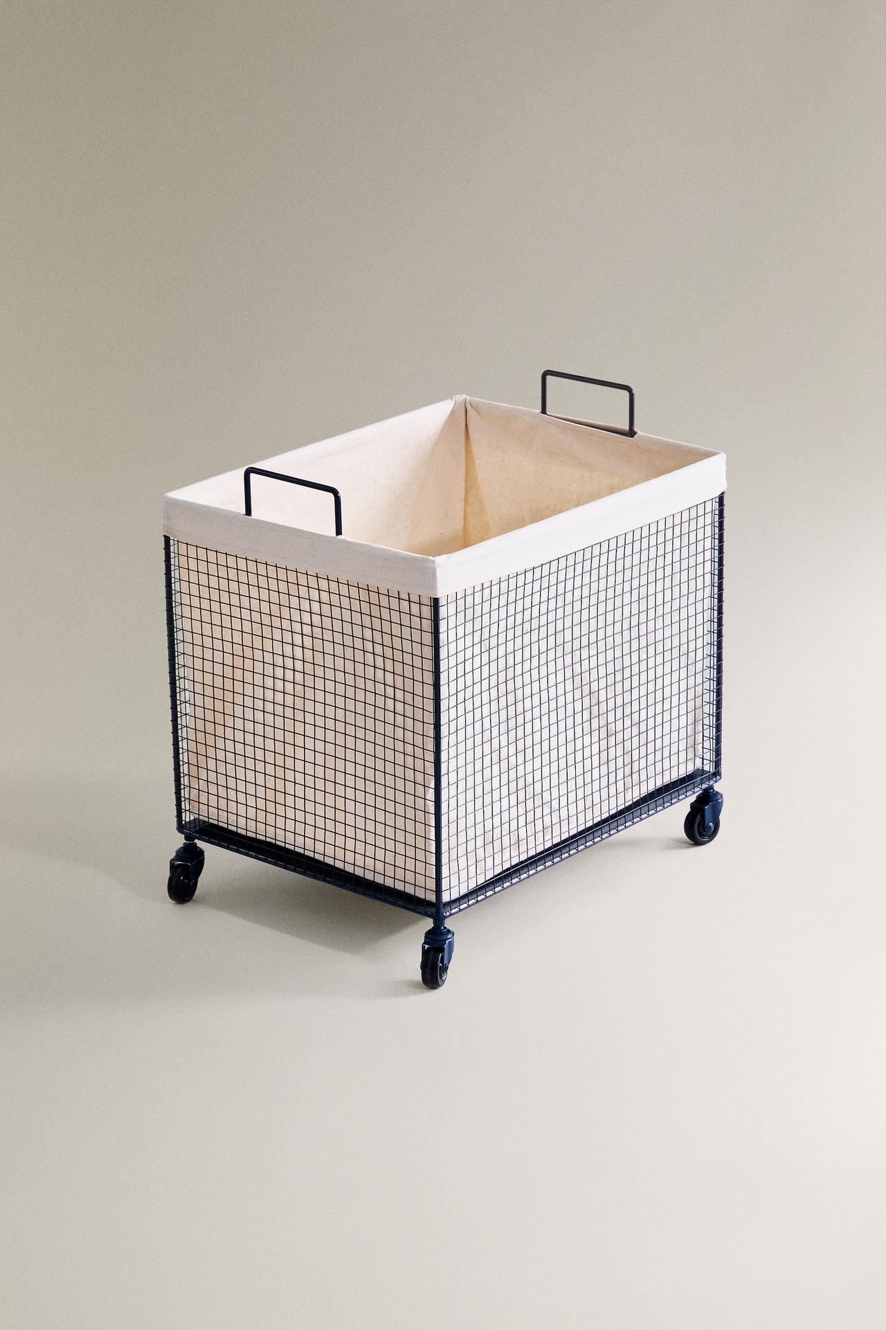 KIDS' METAL BASKET WITH WHEELS — Navy blue