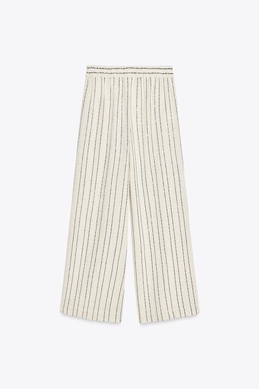 PANTALON RAYÉ À SEQUINS - Beige clair de Zara - Image 3