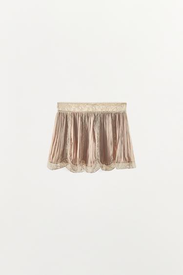 PLEATED LACE BEADED MINI SKIRT - Pink by Zara - Image 3