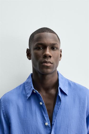100% LINEN REGULAR FIT SHIRT - Faded blue by Zara - Image 4