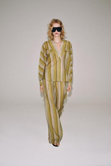 ZW COLLECTION STRIPED TROUSERS - Green stripe by Zara