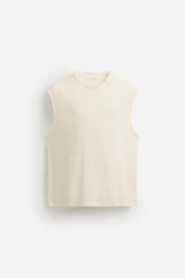 Zara 100% LINEN TANK TOP - Ecru
