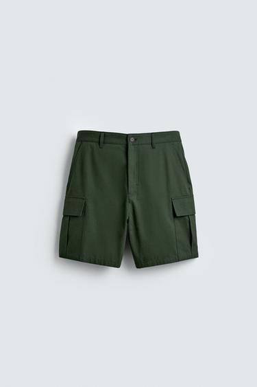 REGULAR FIT CARGO BERMUDA SHORTS - Dark green by Zara