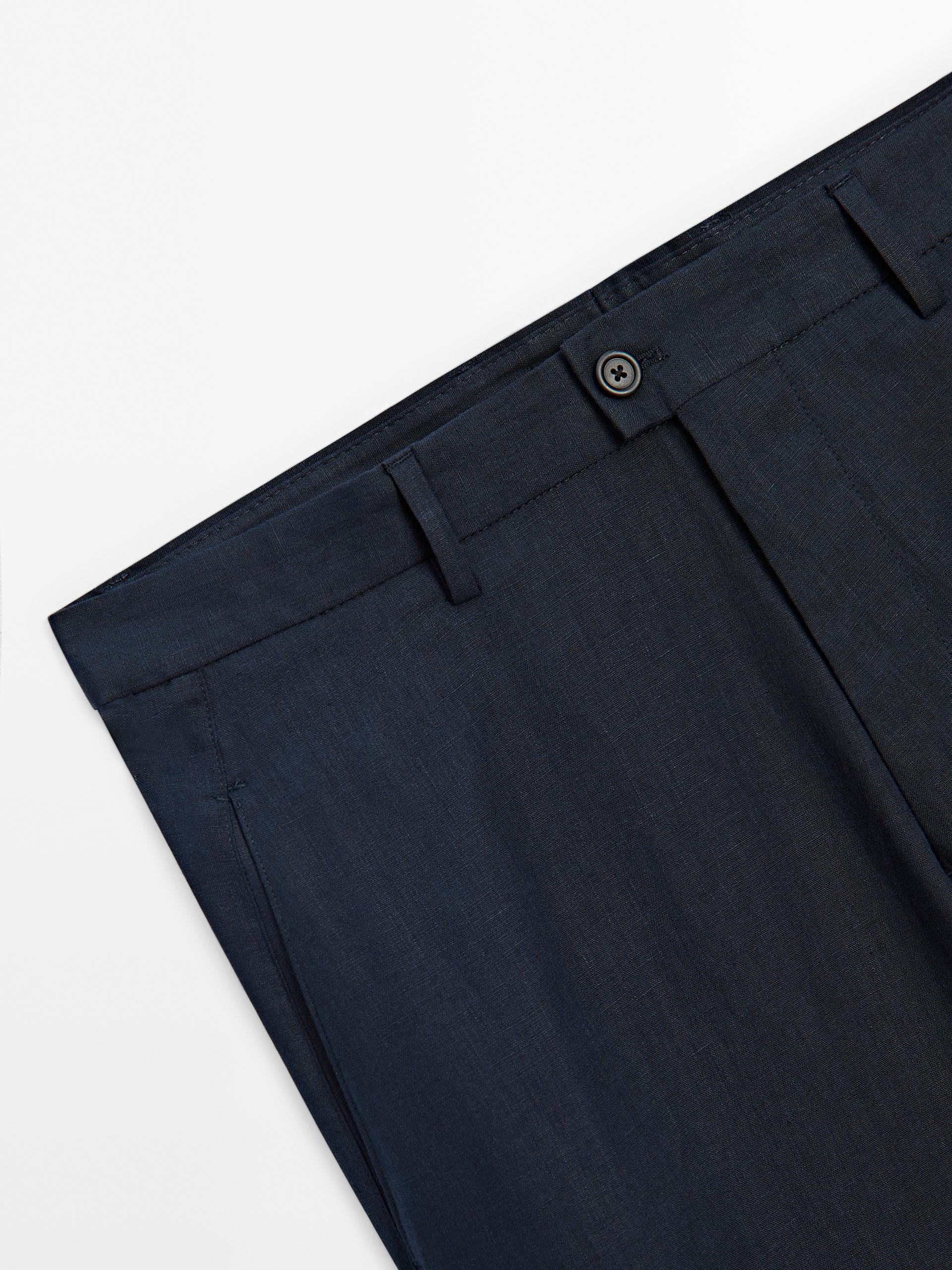 Navy Blue Linen & Cotton Suit Trousers