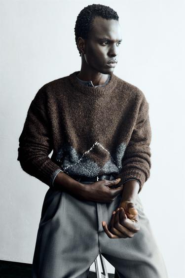 DIAMOND JACQUARD SWEATER - Brown by Zara