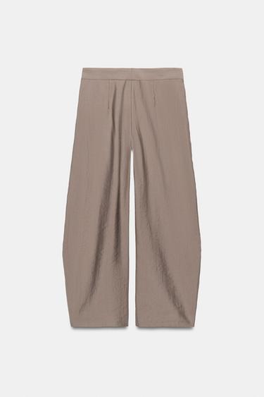 PANTALON WIDE LEG PLISSÉ ZW COLLECTION - Marron / Taupe de Zara - Image 7