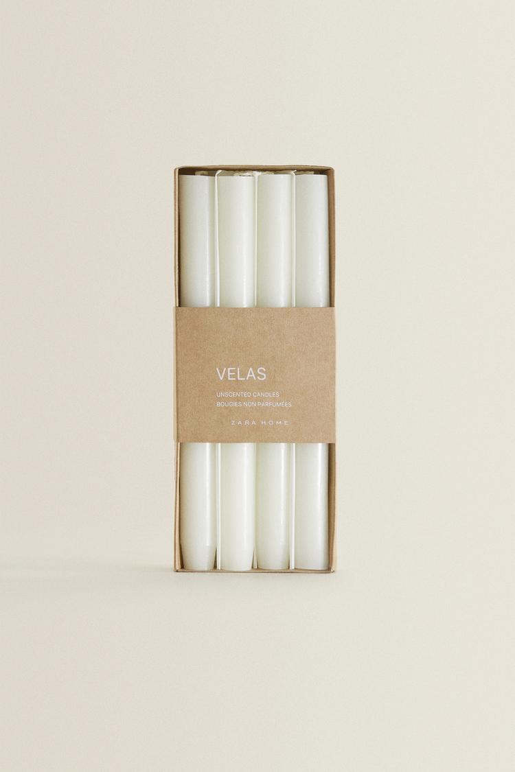 SET OF DECORATIVE CYLINDRICAL LONG TAPER CANDLES (SET OF 4) — White