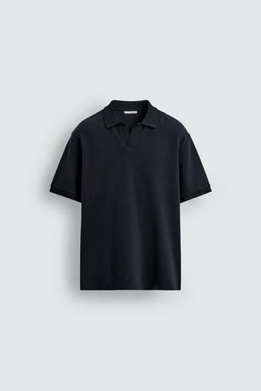 Zara TEXTURED REGULAR FIT POLO SHIRT - Dark navy