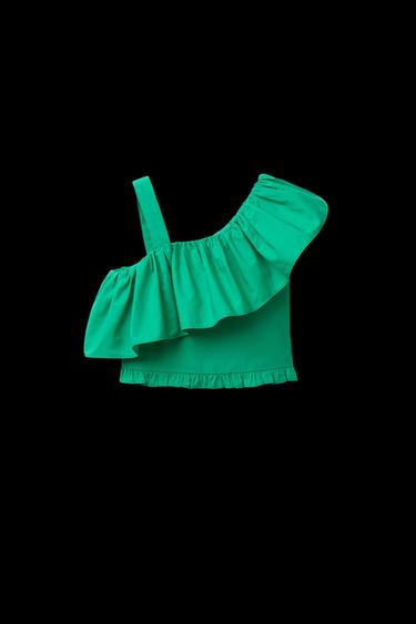 Zara RUFFLED TOP - Green - Image 0