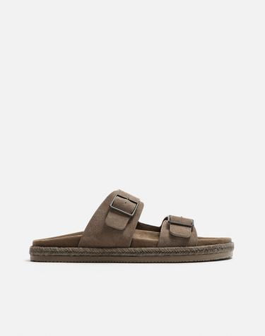 Zara DOUBLE STRAP LEATHER SANDALS - 1-832