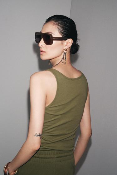 FLOWING STRAPPY T-SHIRT - Green by Zara - Image 1
