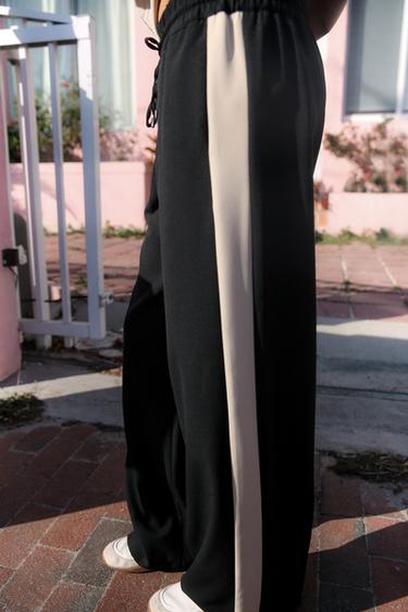 WIDE-LEG TROUSERS WITH SIDE STRIPES - Black by Zara