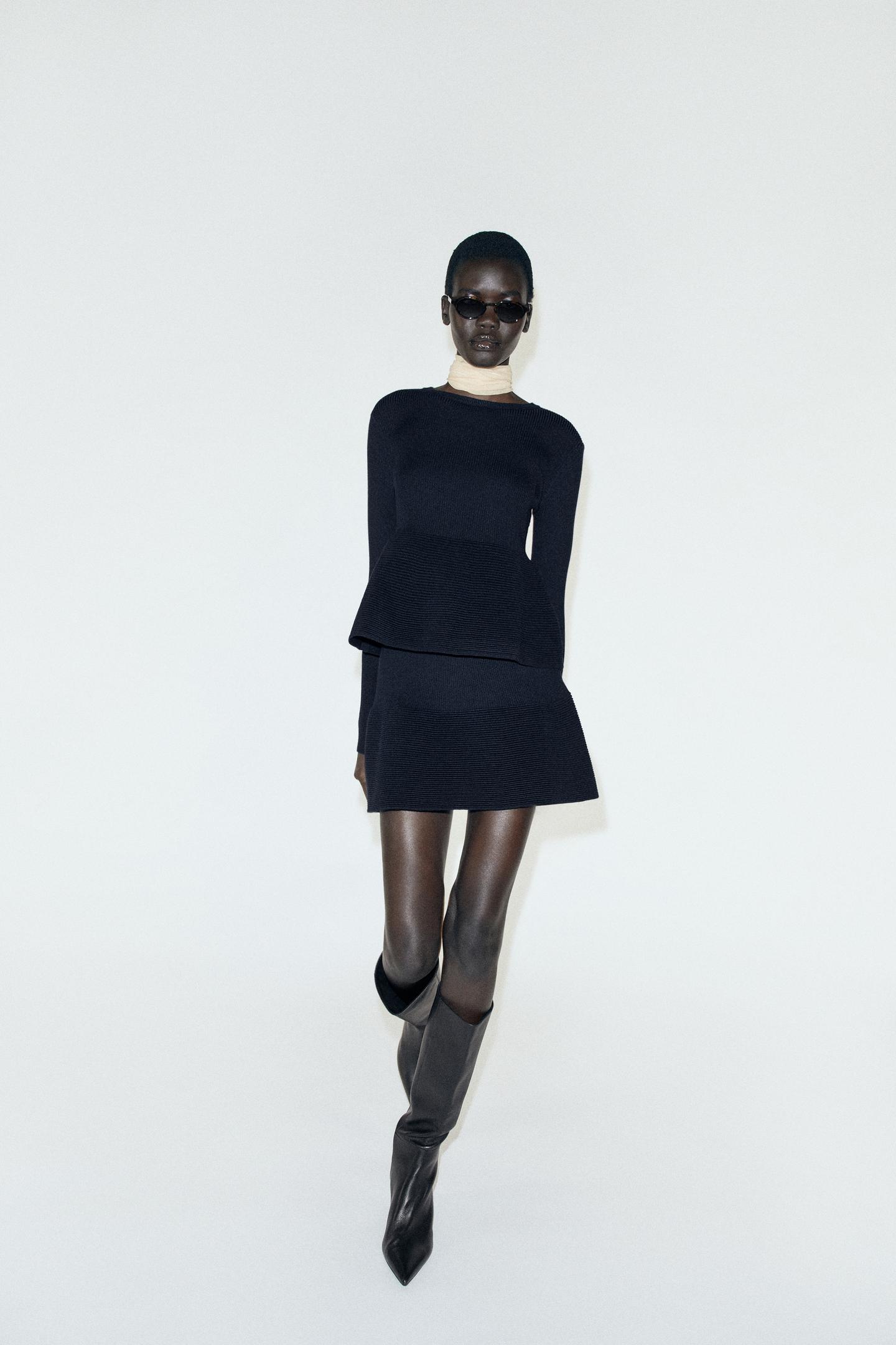 Женская юбка Zara Peplum Knit Mini, цвет: Тёмно-синий — фото 6