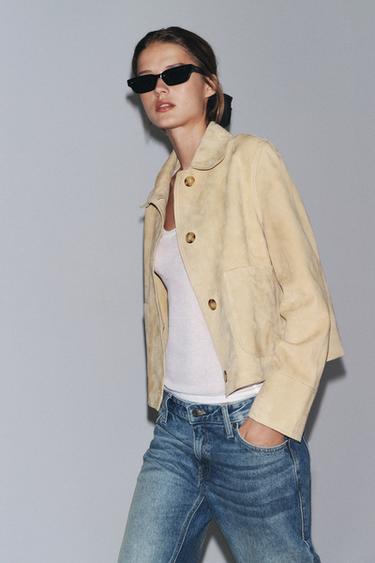 ZW COLLECTION LIMITED EDITION 100% SUEDE LEATHER JACKET - Butter by Zara