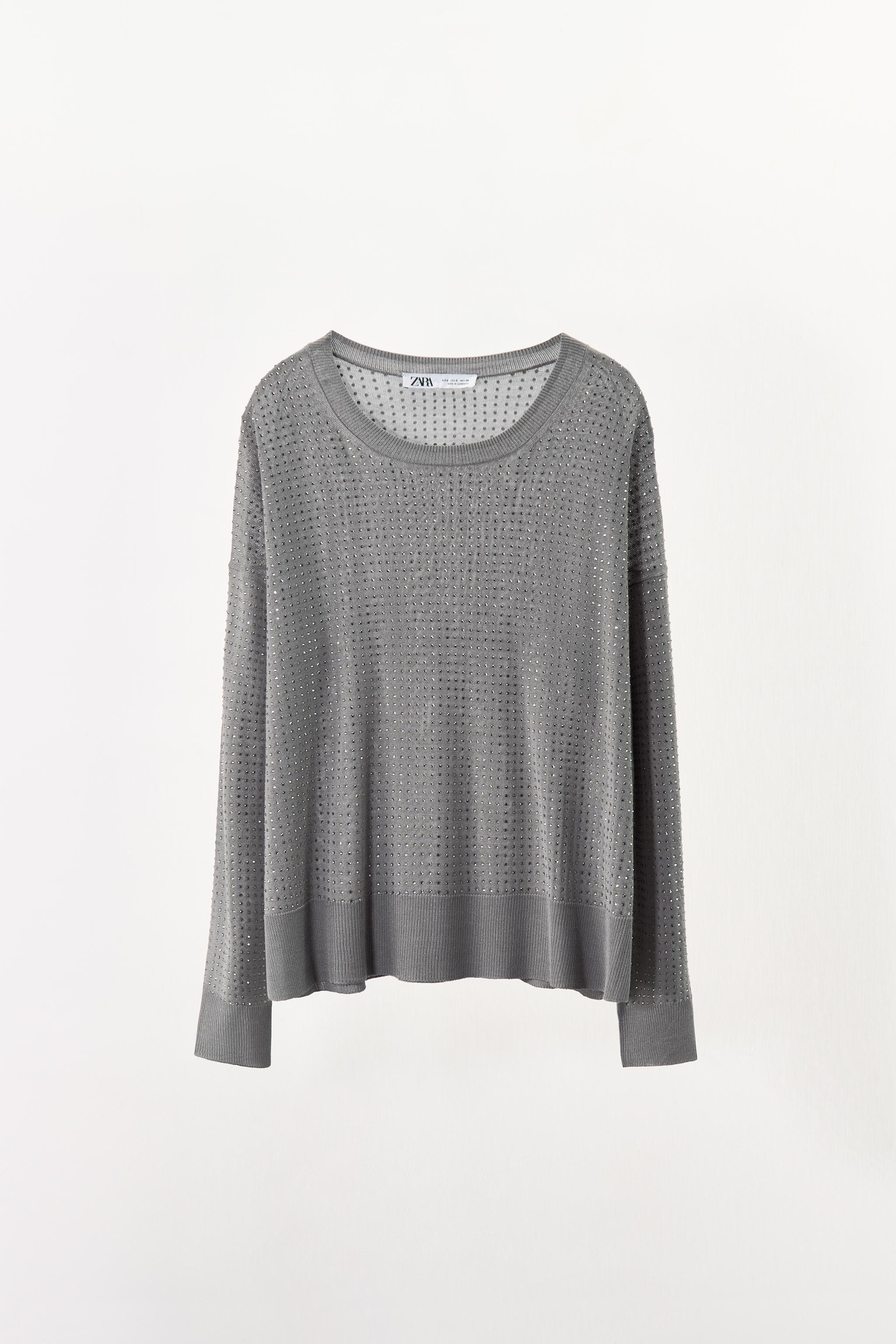 TOP IN MAGLIA SOTTILE STRASS Grigio ZARA Italia Italy