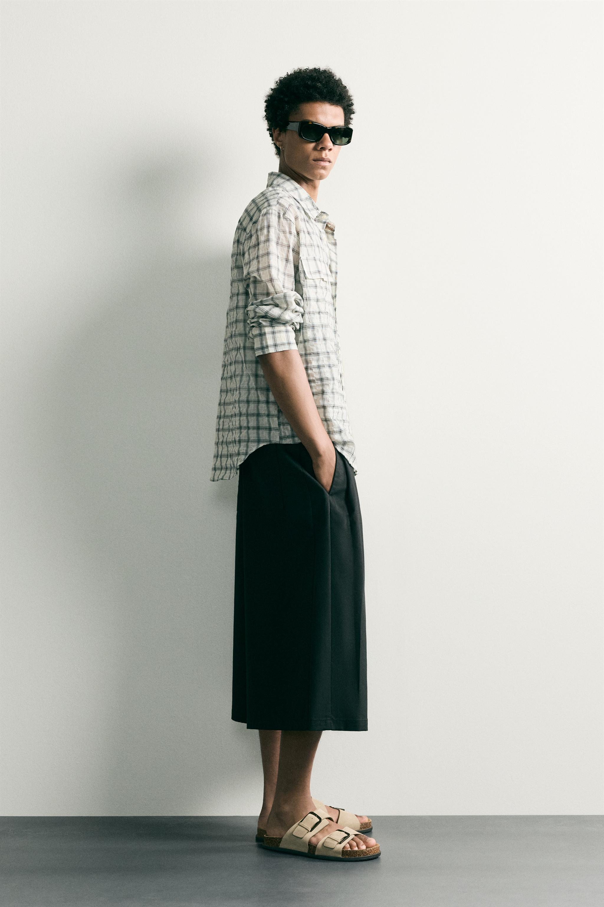 Мужские рубашки Zara TEXTURED PLAID RELAXED FIT SHIRT — фото 4