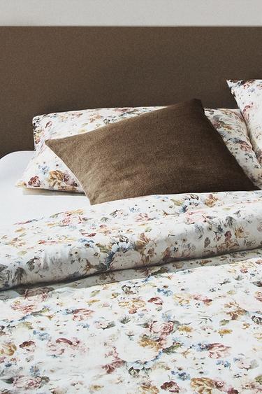Zara FLORAL SATEEN DUVET COVER (300 THREAD COUNT) - Oyster-white