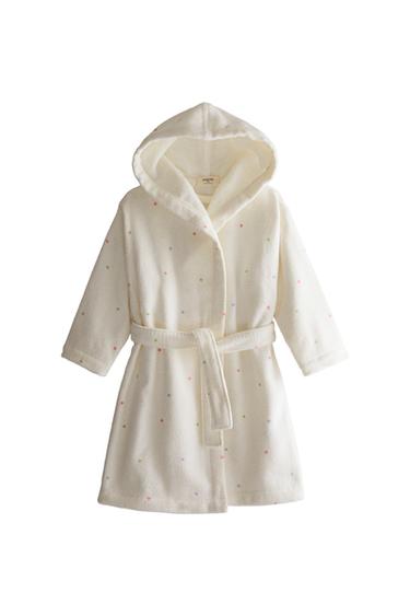 KIDS' VELOUR POLKA DOT BATHROBE - Oyster-white by Zara