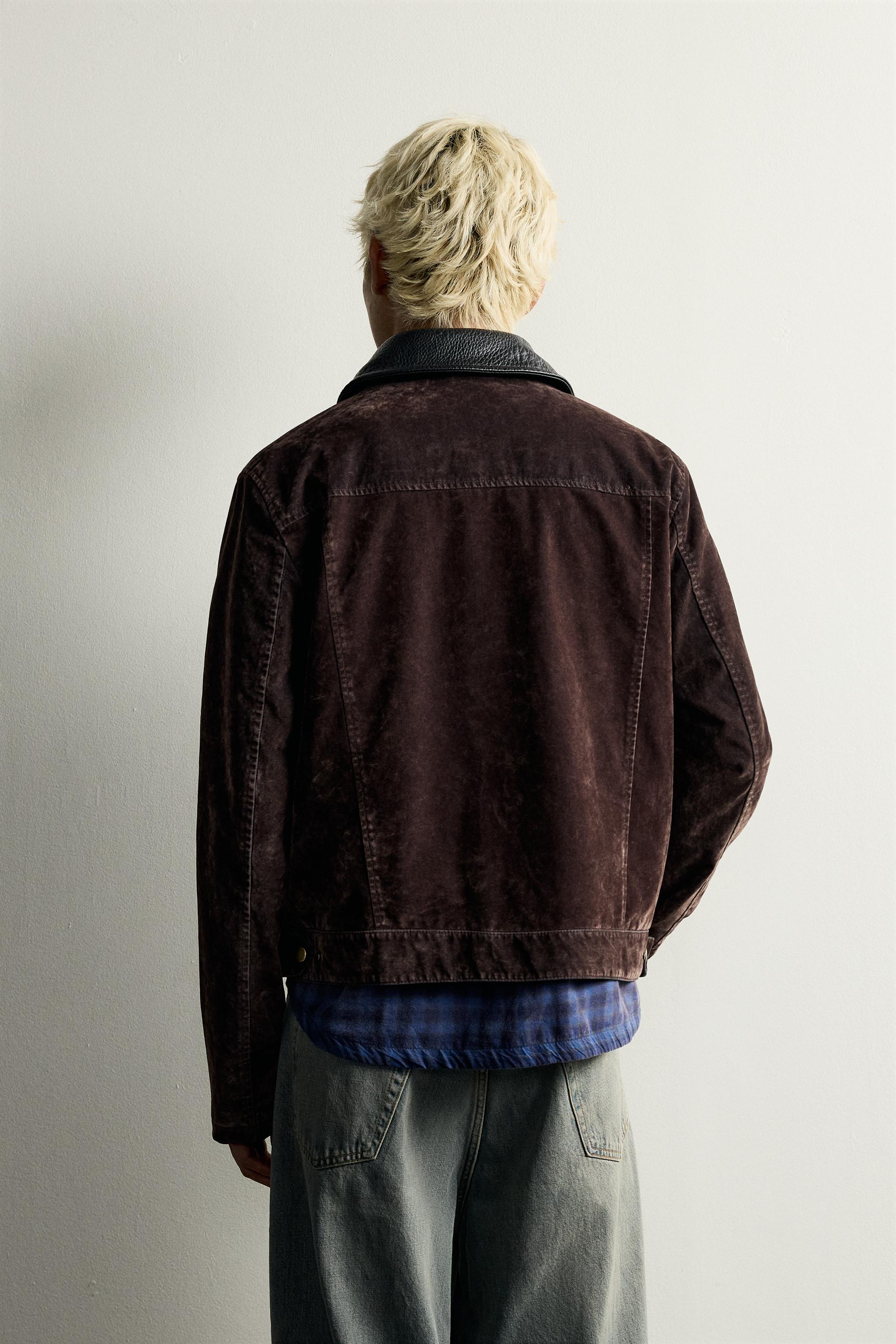 Мужские куртки Zara FLOCKED JACKET WITH CONTRAST COLLAR — фото 3