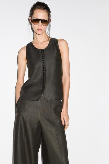 Chaleco 100% lino - Marrón vigoré de Zara