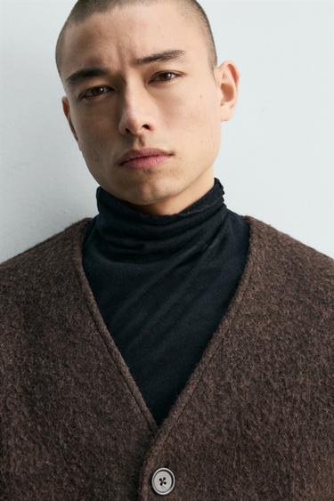 릴랙스드 핏 텍스처 가디건 - Zara 다크 브라운