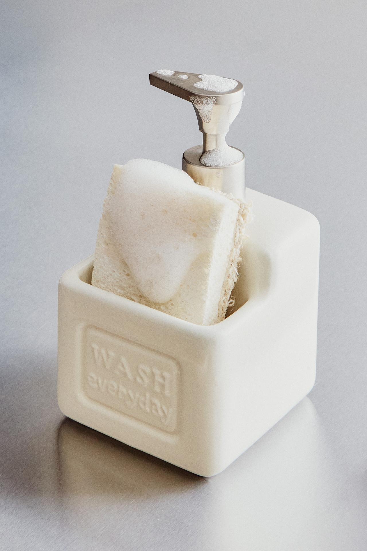 CERAMIC DISH SOAP DISPENSER WITH STORAGE — Cream