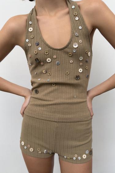 RIBBED BUTTON SHORTS - Olive green by Zara