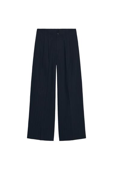 PANTALÓN WIDE LEG RAYA DIPLOMÁTICA ZW COLLECTION - Marino de Zara