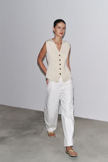 Zara SMOOTH KNIT VEST TOP - Mid-ecru - Image 0