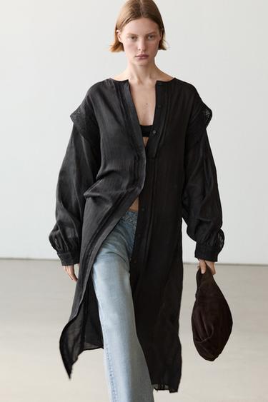 Midi dress with lace sleeves — Black 2
